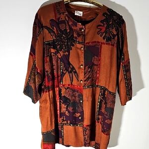 Vintage Patchwork Button-Up Blouse. By Nancy K. LARGE